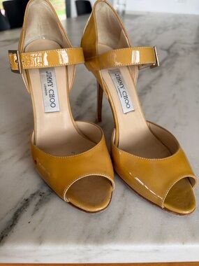 Jimmy Choo Patent Leather Peep-Toe  Heels